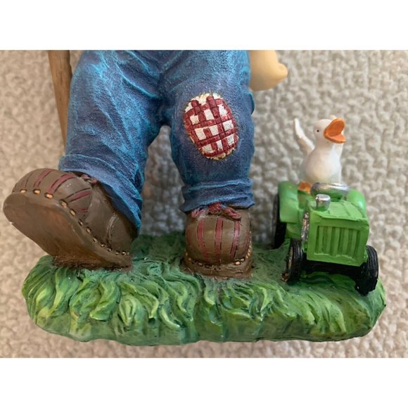 DWK Corp Resin Figurine Farm Boy In Overalls W/Duck On Tractor 2001 8” Tall - Picture 2 of 12